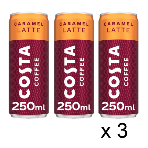 3 x costa coffee caramel latte iced coffee 250ml