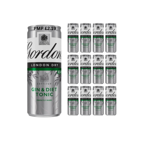 Gordons Gin & DIET Tonic 12 x 250ml tins 5%