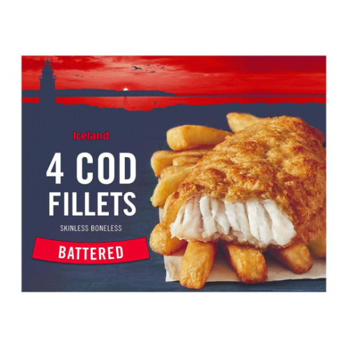 Iceland Battered 4 Cod Skinless Boneless Fillets 440g