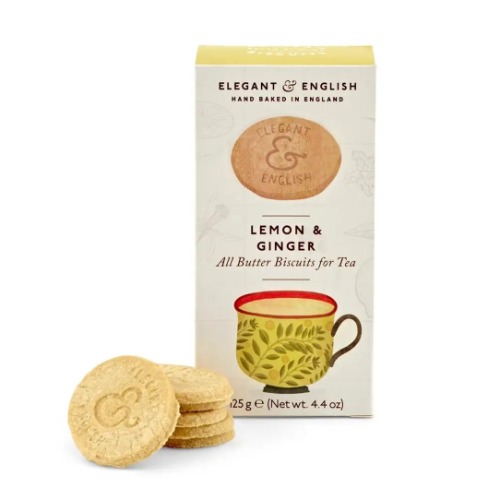 Elegant & English Lemon & Ginger Shortbread Biscuits 140g