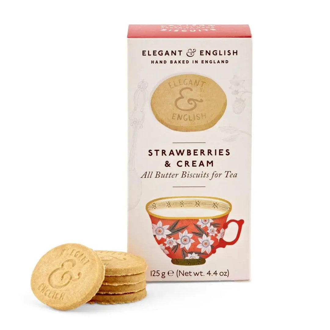 Elegant & English Strawberries & Cream Shortbread Biscuits 140g