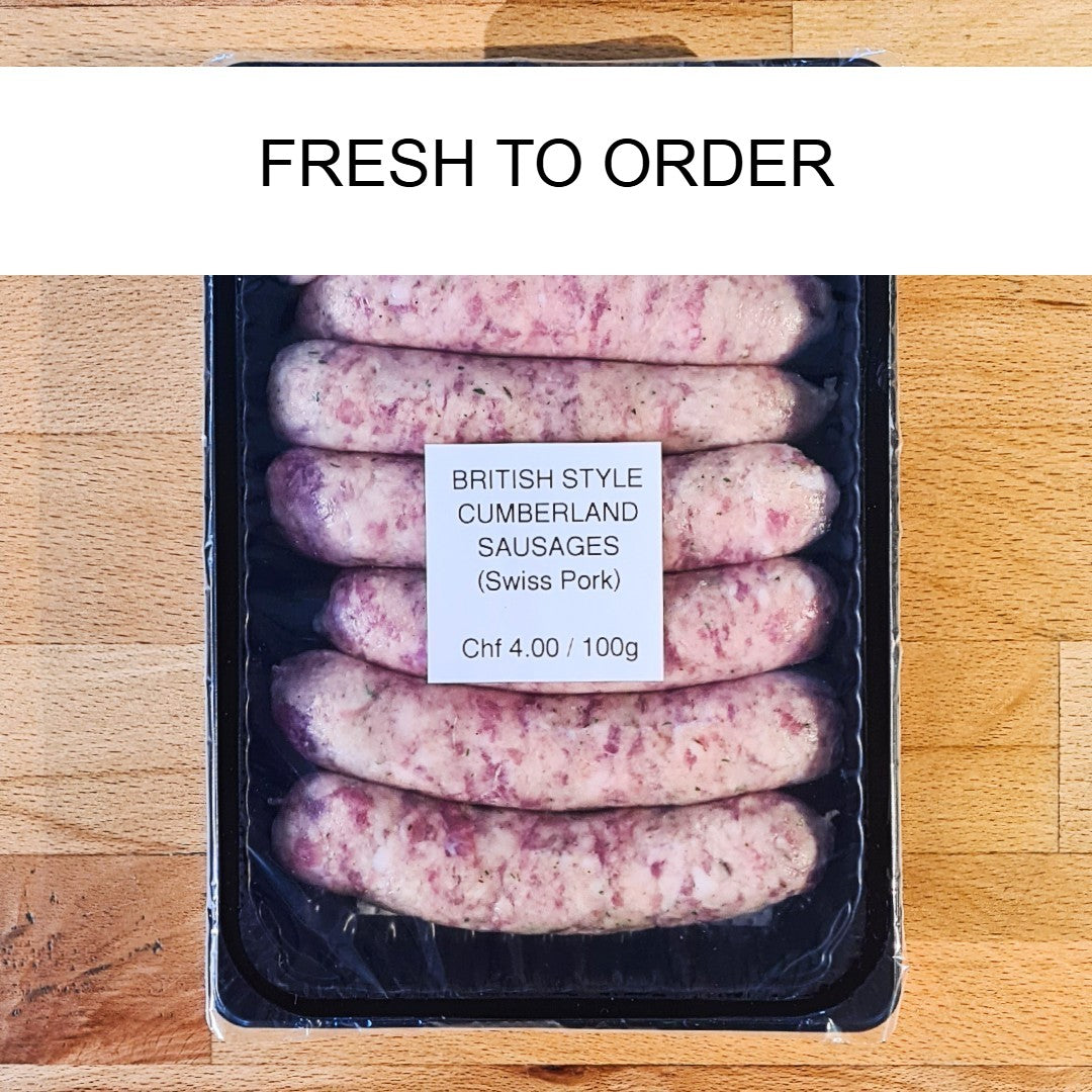 Cumberland Style Sausages (Swiss Pork) pack of 6 (+- 420g)