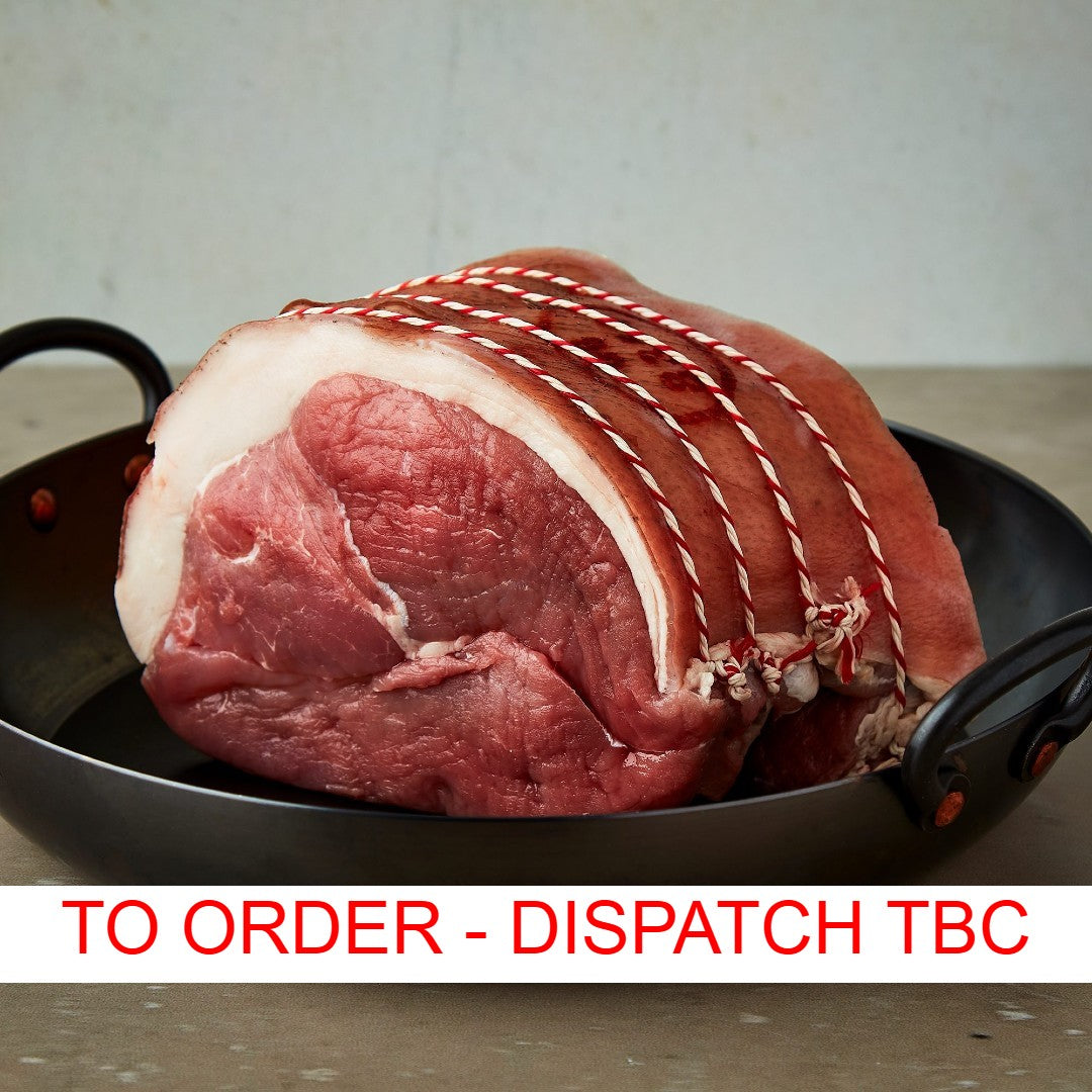 Unsmoked (Swiss) Gammon Joint with Crackling (skin on) (2 kg) - to order - dispatch TBC