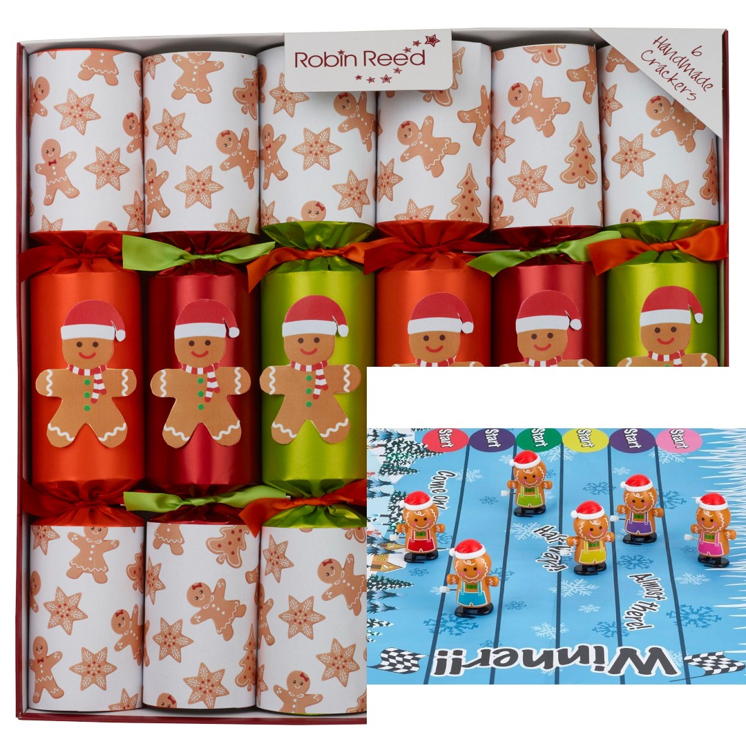 Robin Reed "Racing Gingerbread" 6 x 13" Fun Xmas Crackers