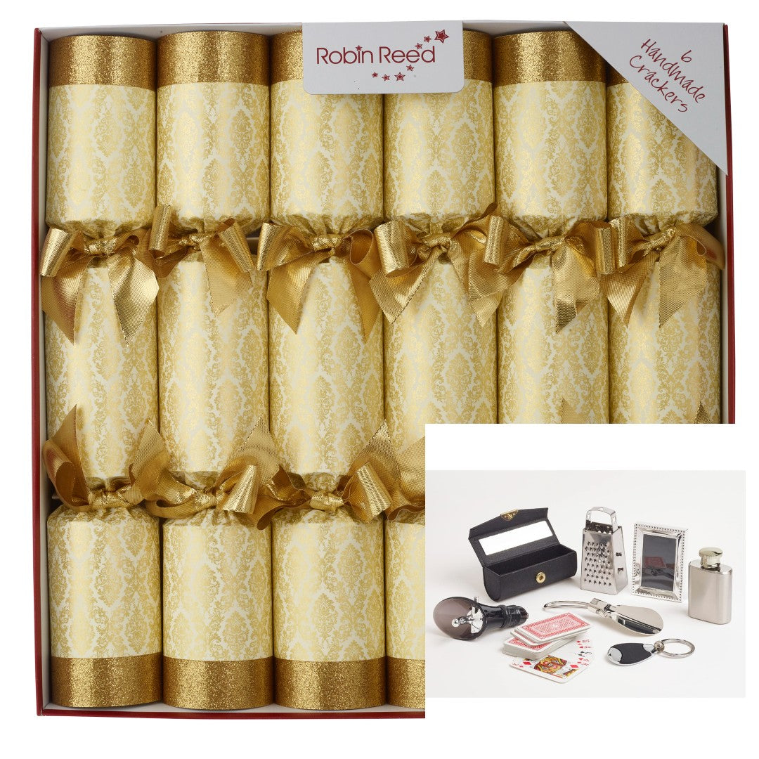 Robin Reed "Gold Damask" 6 x 14" Traditional Christmas Crackers