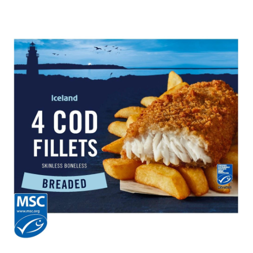 Iceland Breaded 4 Cod Skinless Boneless Fillets 440g