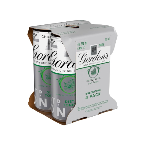 Gordons Gin & DIET Tonic 4 x 250ml tins 5%