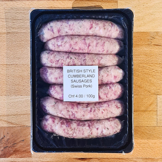 Cumberland Style Sausages (Swiss Pork) pack of 6 (+- 420g)