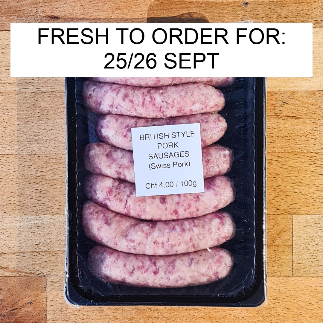 British Style Plain Pork Sausages (Swiss Pork) pack of 6 (+- 440g) *PREORDERS FOR 2/3 OCTOBER