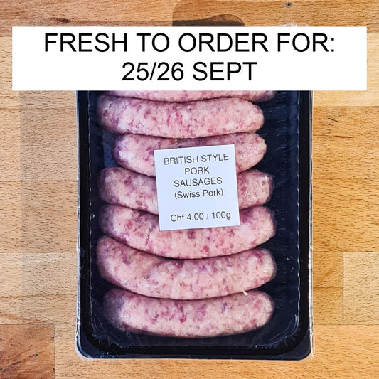 British Style Plain Pork Sausages (Swiss Pork) pack of 6 (+- 440g) *PREORDERS FOR 2/3 OCTOBER