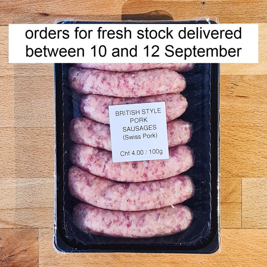 British Style Plain Pork Sausages (Swiss Pork) pack of 6 (+- 420g)