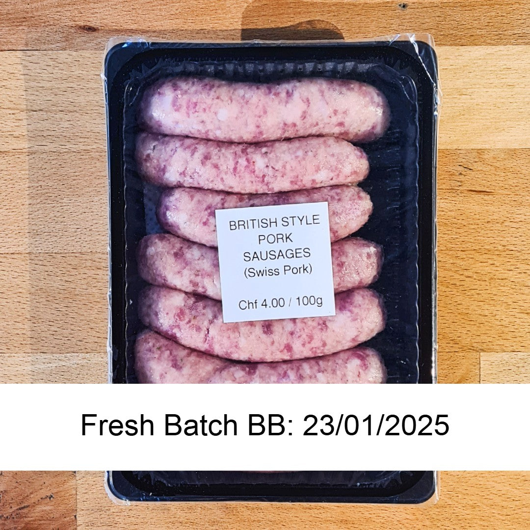 British Style Plain Pork Sausages (Swiss Pork) pack of 6 (+- 420g)