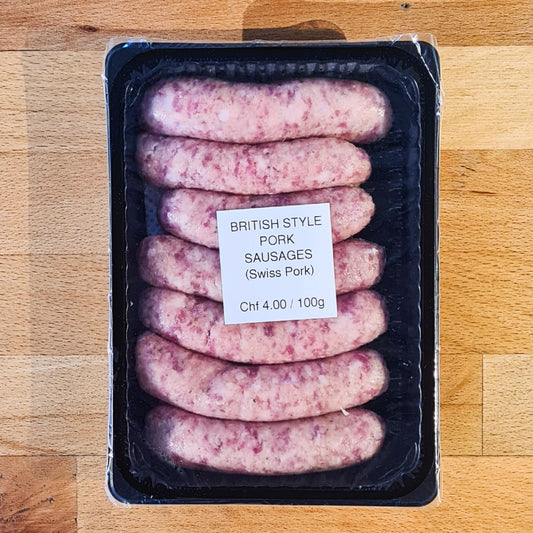 British Style Plain Pork Sausages (Swiss Pork) pack of 6 (+- 420g)