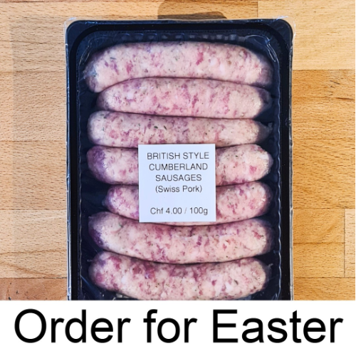 (Order for Easter) 6 x Cumberland Style Sausages (Swiss Pork) (+- 420g)